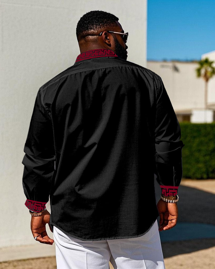 Big & Tall Geometric Patchwork Long Sleeve Shirt for big men view 2