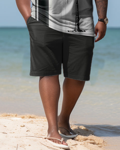 Big & Tall Hawaiian Colorblock T-Shirt Shorts Set for big men view 3