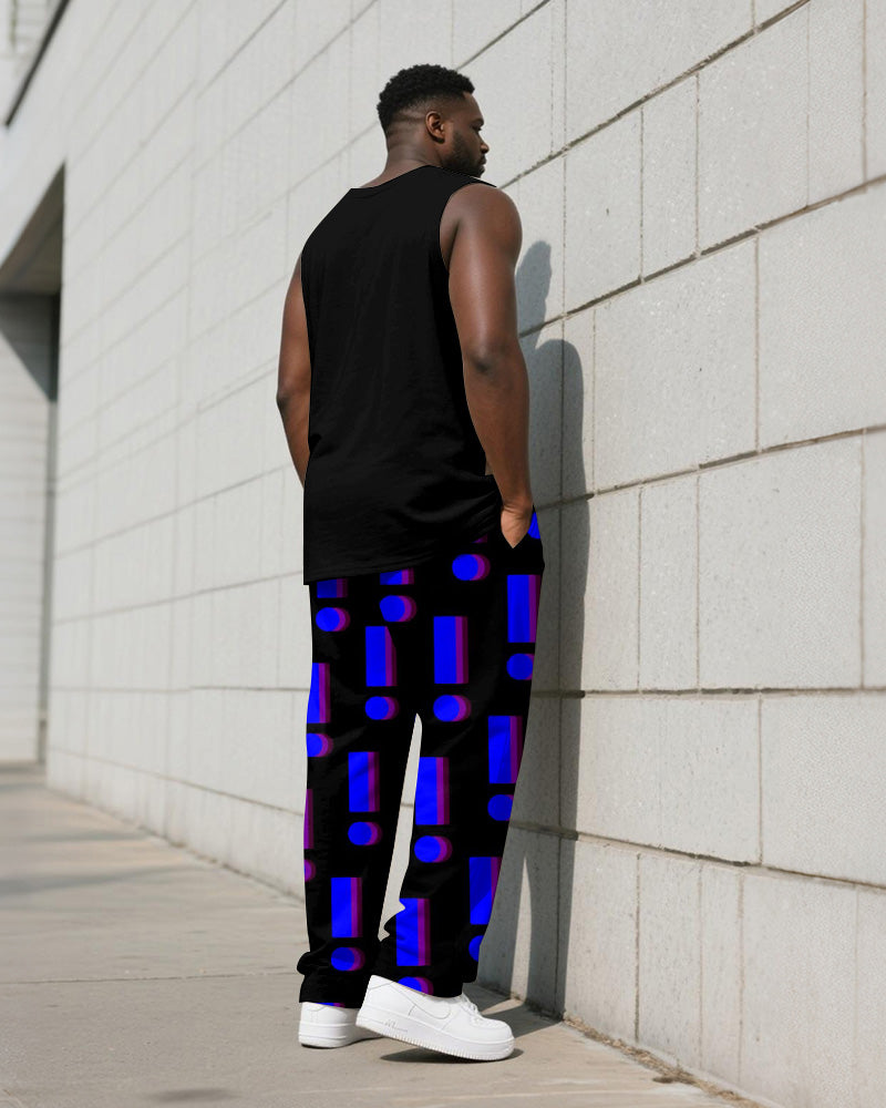 Big & Tall Black Graphic Graffiti Vest Pants Set for big men view 4