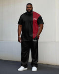 Big & Tall Black Red Colorblock T-Shirt Pants Set for big men view 1