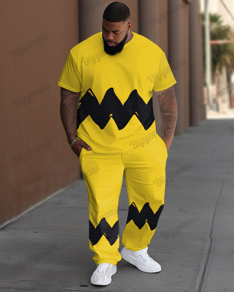 Big & Tall Colorblock Geometric T-Shirt Pants Set for big men view 1