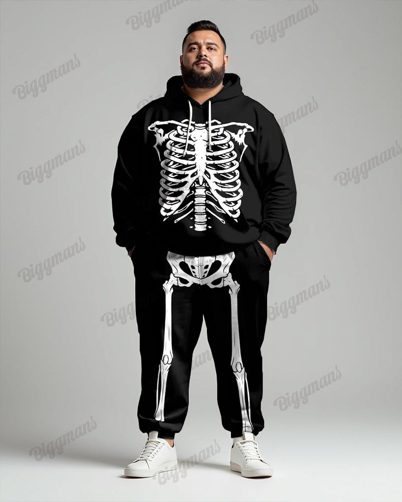 Big & Tall Graphic Skull Hoodie Sweatpants Set for big men view 1