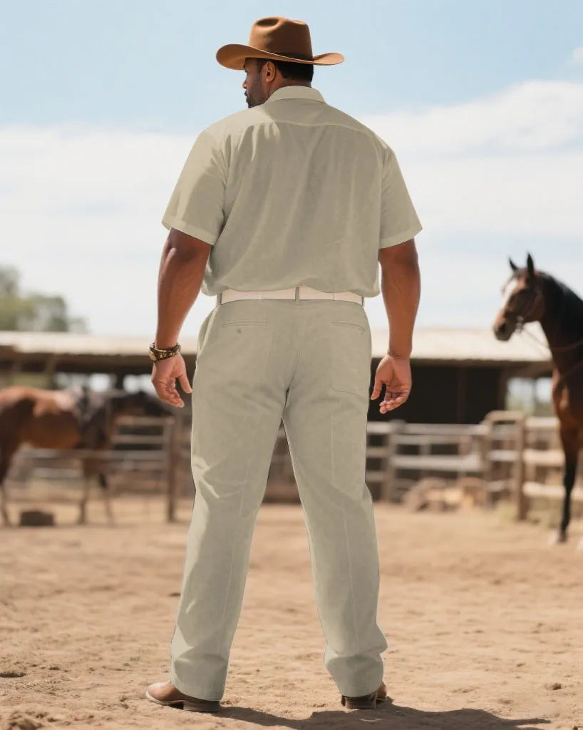 Big & Tall Khaki Western Denim T-Shirt Pants Set for big men view 4