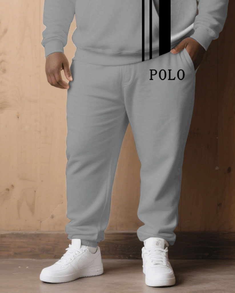 Big & Tall Black White Hoodie Sweatpants Set for big men view 3