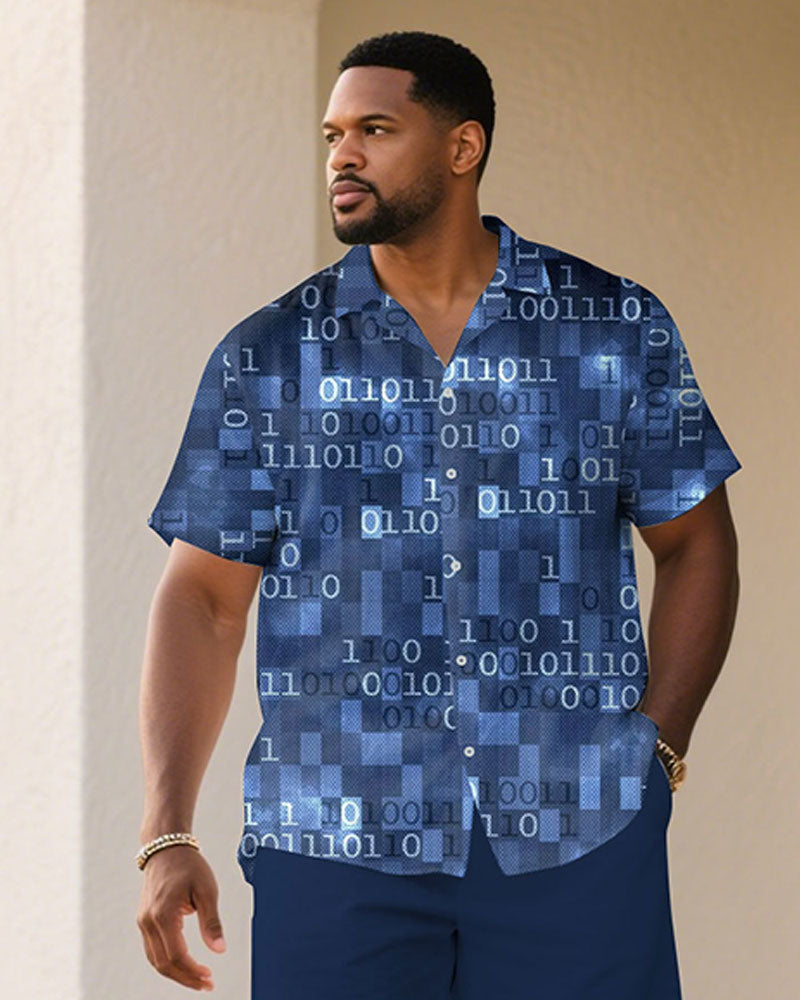 Big & Tall Blue Hawaiian T-Shirt Shorts Set for big men view 2