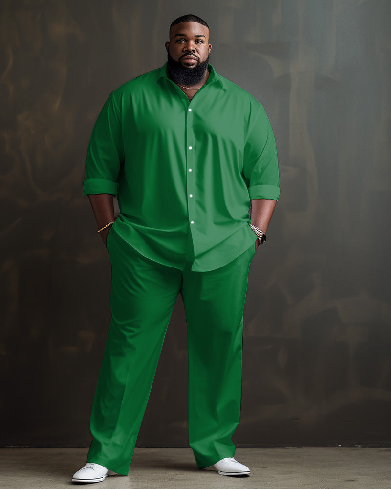 Big & Tall Solid Color Shirt Pants Set for big men view 5