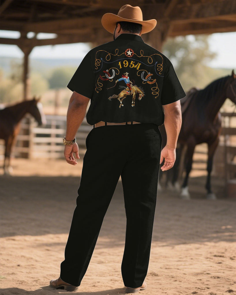 Big & Tall Black Western Denim T-Shirt Pants Set for big men view 4