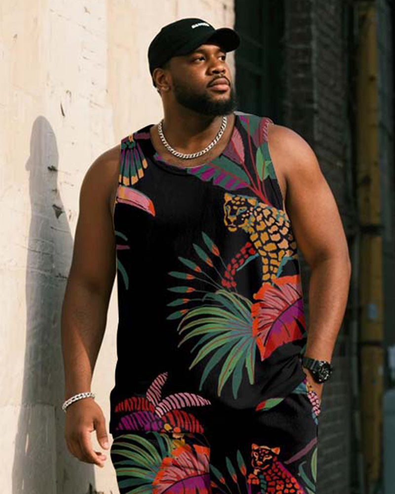 Big & Tall Black Graphic Vintage Two-piece Set for big men view 2