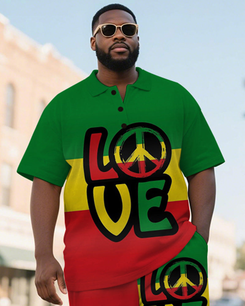 Big & Tall Red Green Colorblock Polo Shorts Set for big men view 1
