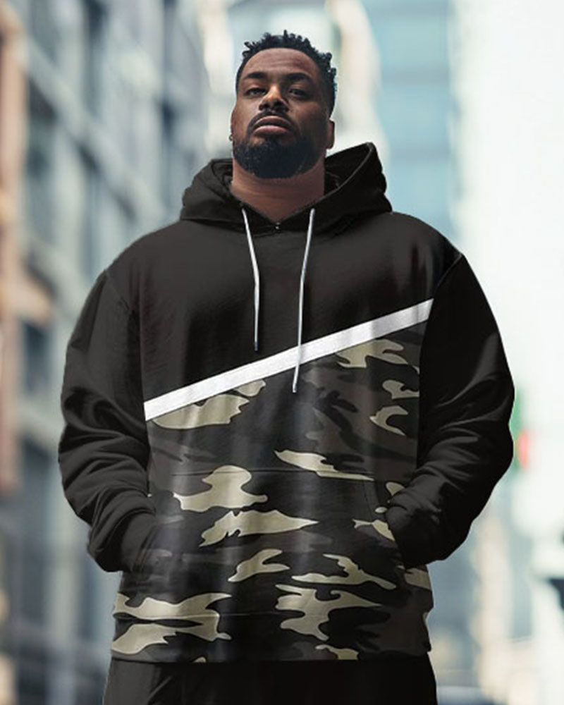 Big & Tall Black Graphic Hoodie Sweatpants Set for big men view 2