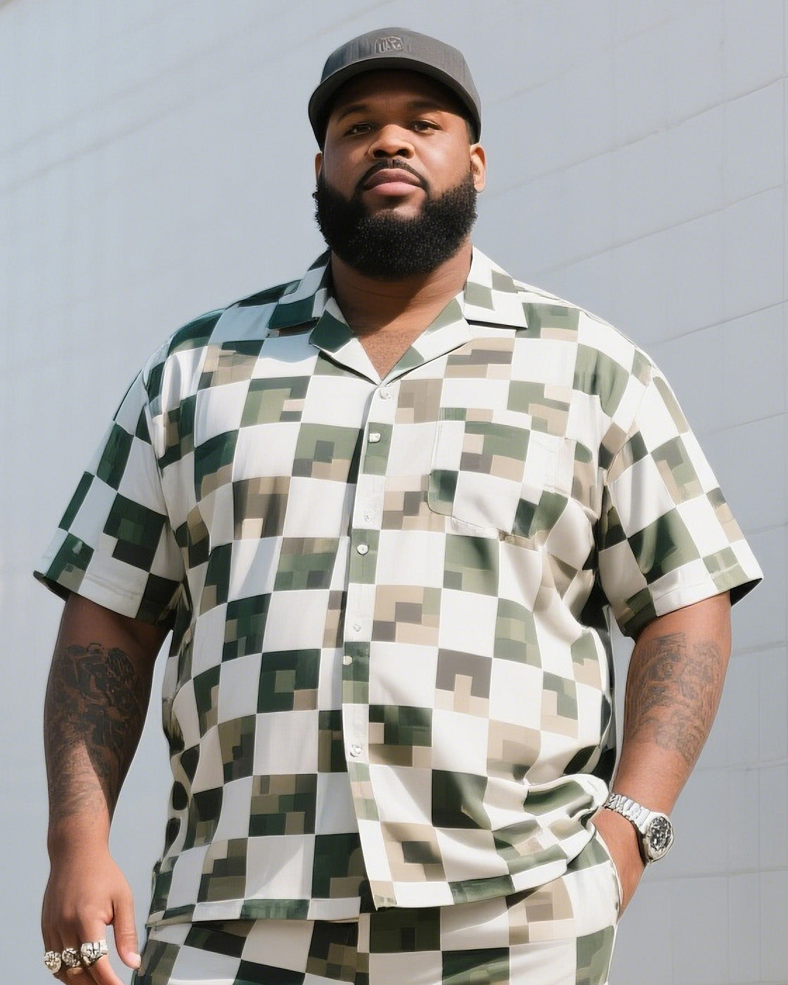 Big & Tall Camouflage T-Shirt Shorts Set for big men view 2