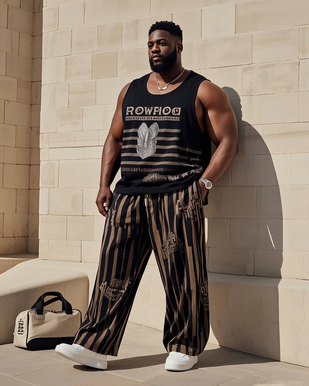 Big & Tall Streetwear Skull Vest Pants Set for big men view 1