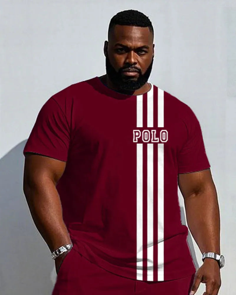 Big & Tall Red Streetwear T-Shirt Pants Set for big men view 2