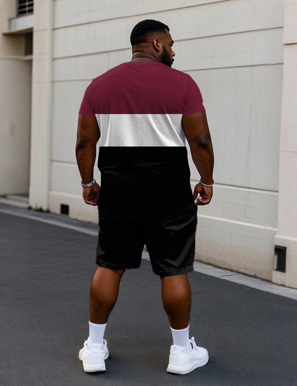 Big & Tall Black Red Colorblock T-Shirt Shorts Set for big men view 4