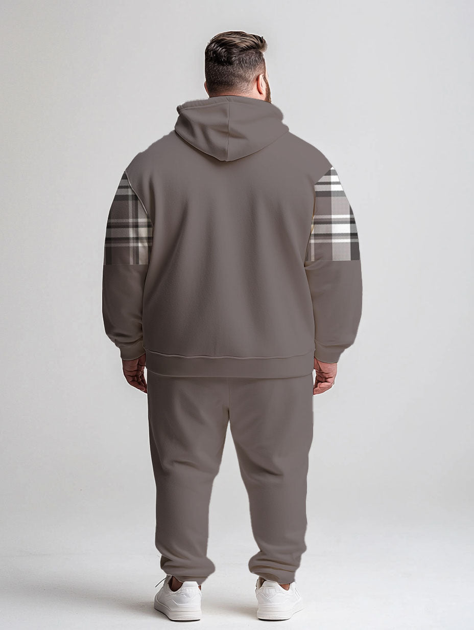 Big & Tall Gray Plaid Graphic Hoodie Sweatpants Set for big men view 4