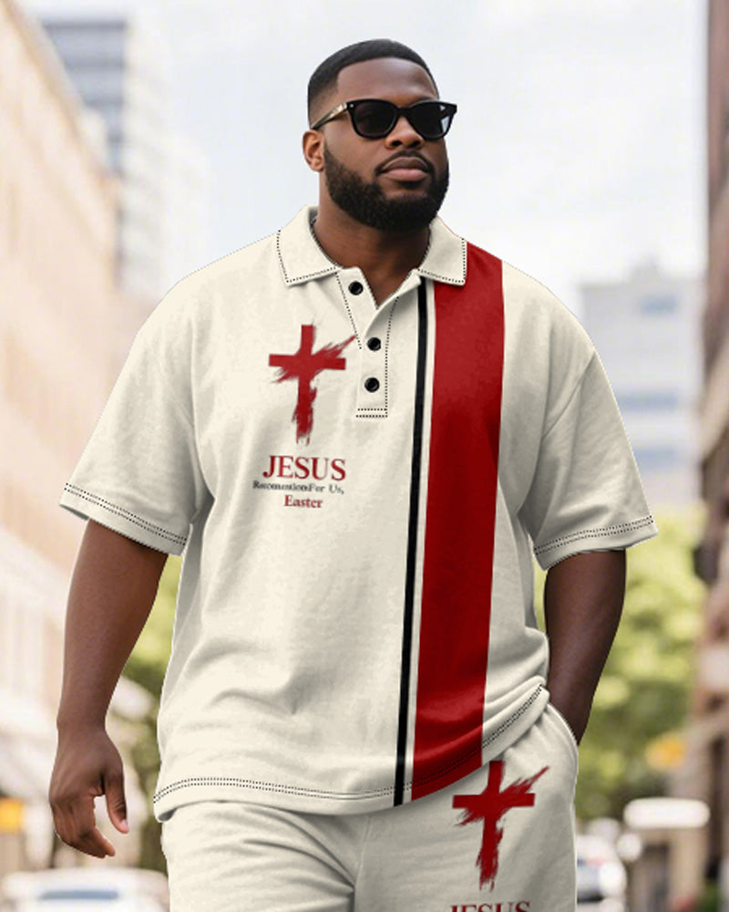 Big & Tall Colorblock Striped Graphic Polo Shorts Set for big men view 3