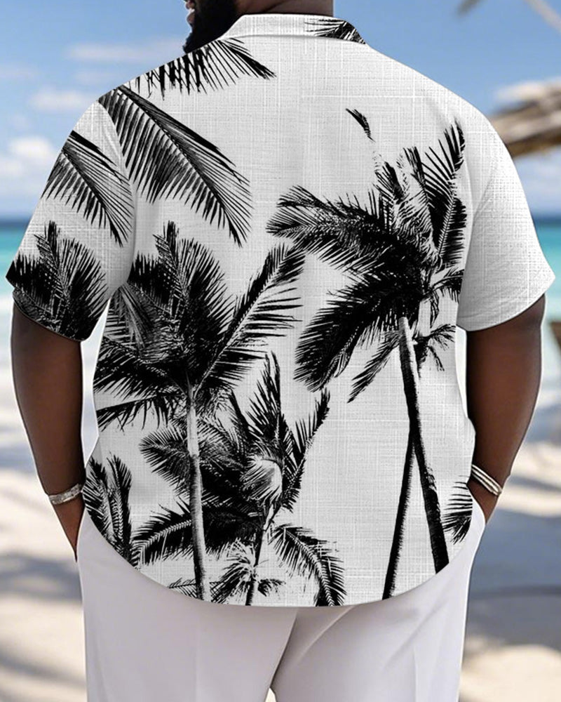Big & Tall Black White Hawaiian Short Sleeve Shirt for big men view 2