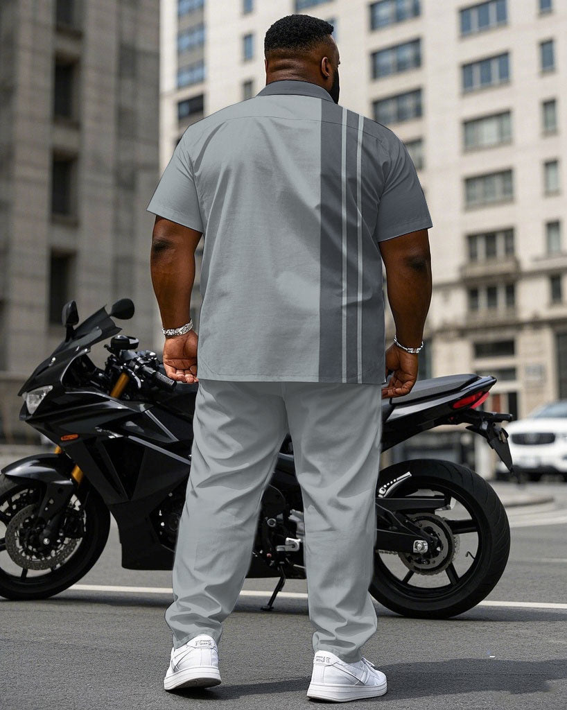 Big & Tall Gray Business Casual T-Shirt Pants Set for big men view 4