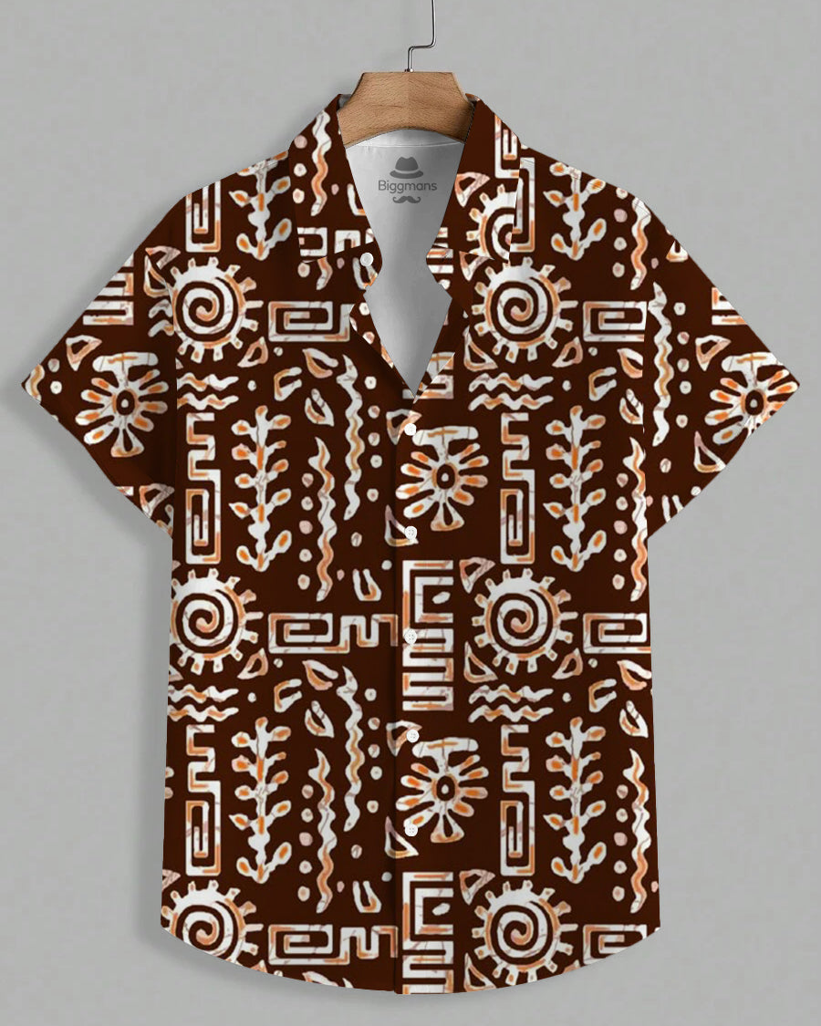 Big & Tall Brown Hawaiian Graphic Short Sleeve Shirt for big men view 2