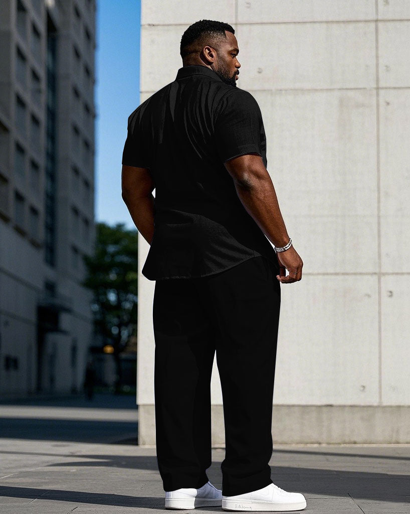 Big & Tall Black Business Casual T-Shirt Pants Set for big men view 4