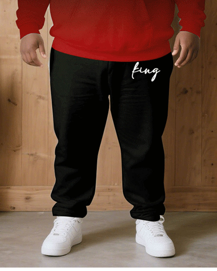 Big & Tall Black Red Gradient Hoodie Sweatpants Set for big men view 3