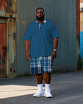 Big & Tall Plaid Graphic Polo Shorts Set for big men view 1