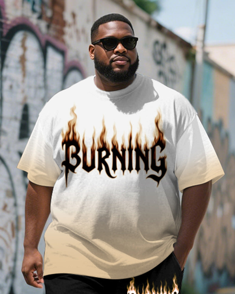 Big & Tall Yellow Gradient Graphic T-Shirt Shorts Set for big men view 2