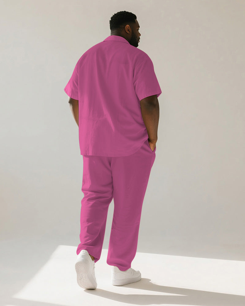 Big & Tall Pink Hawaiian Colorblock T-Shirt Pants Set for big men view 4