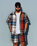 Big & Tall Colorblock Plaid T-Shirt Shorts Set for big men view 1