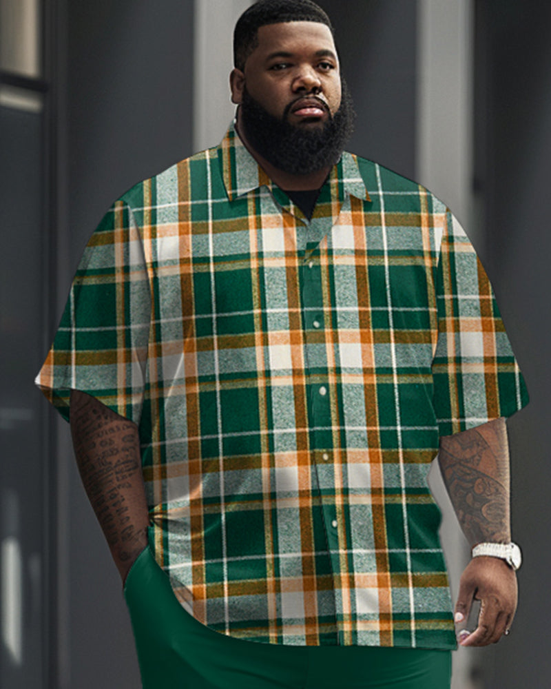 Big & Tall Green Plaid T-Shirt Pants Set for big men view 2