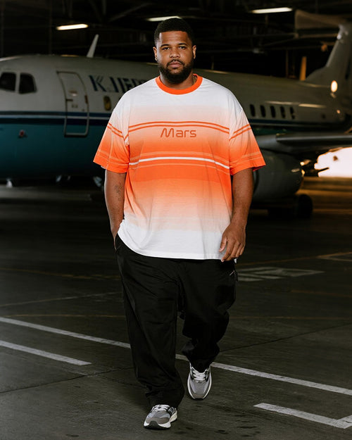 Big & Tall Orange Gradient Striped T-Shirt Pants Set for big men view 1