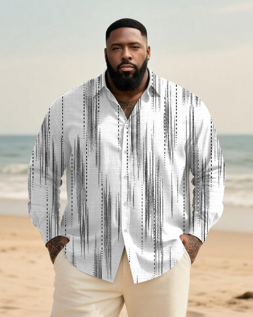 Big & Tall Black White Geometric Long Sleeve Shirt for big men view 1
