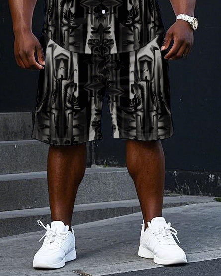 Big & Tall Geometric T-Shirt Shorts Set for big men view 3