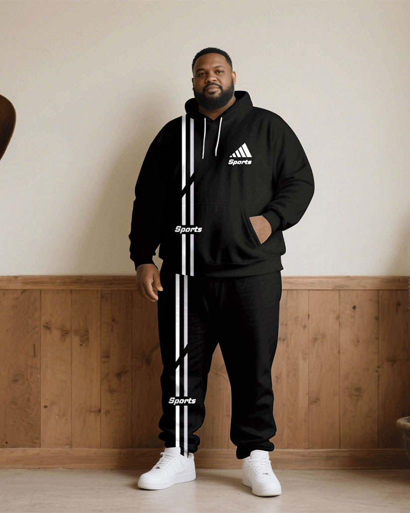 Big & Tall Black Graphic Hoodie Sweatpants Set for big men view 1