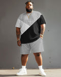 Big & Tall Gray Colorblock Streetwear Two-piece Set for big men view 2