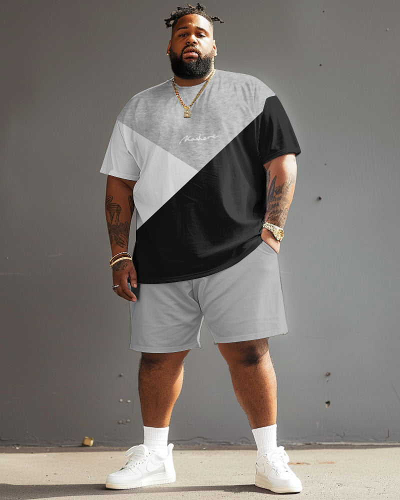 Big & Tall Gray Colorblock Streetwear Two-piece Set for big men view 2