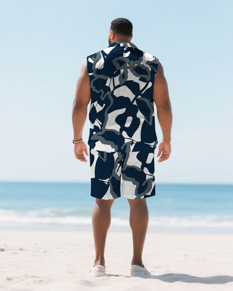 Big & Tall White Hawaiian T-Shirt Shorts Set for big men view 4