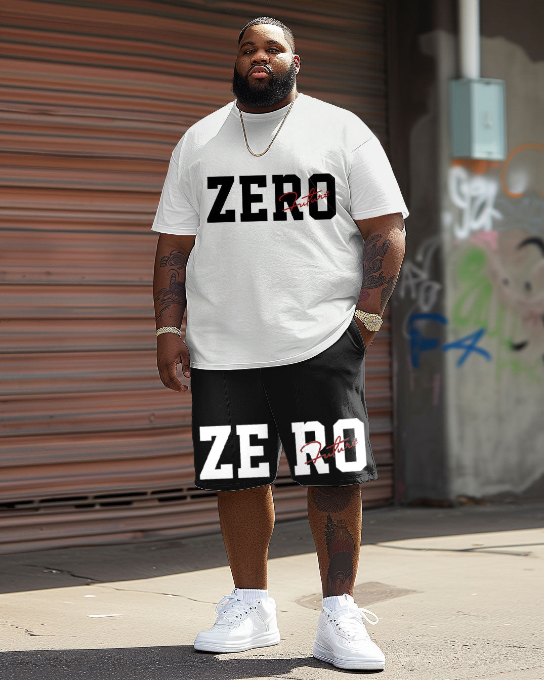 Big & Tall Graphic Streetwear Two-piece Set for big men view 2