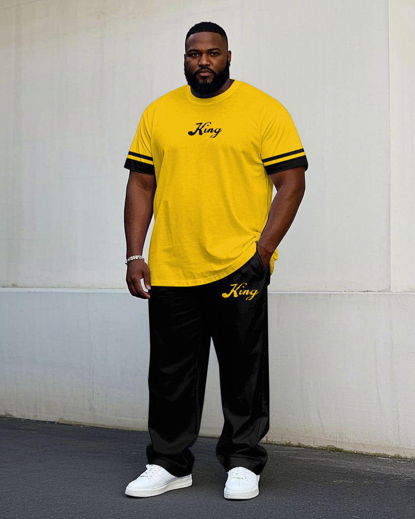 Big & Tall Black Yellow Streetwear T-Shirt Pants Set for big men view 1