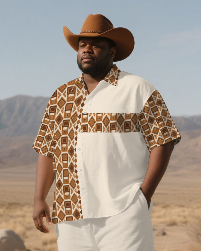 Big & Tall Western Colorblock T-Shirt Pants Set for big men view 1