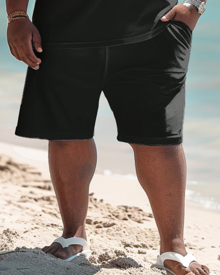 Big & Tall Khaki Striped Graphic T-Shirt Shorts Set for big men view 3