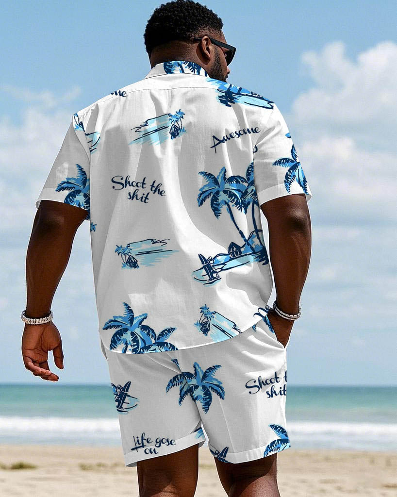 Big & Tall Hawaiian T-Shirt Shorts Set for big men view 3