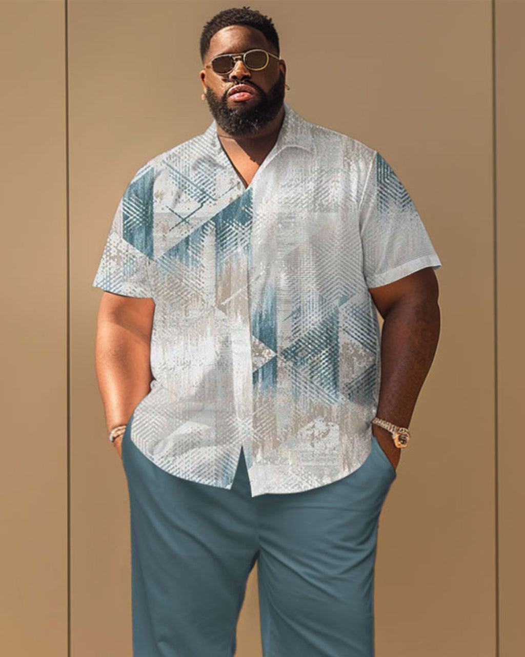 Big & Tall Geometric Striped Graphic Jeans for big men view 2