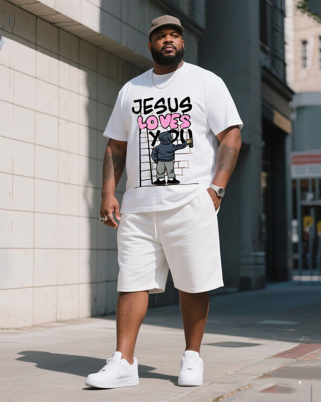 Big & Tall Graphic T-Shirt Shorts Set for big men view 1