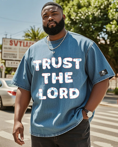 Big & Tall Denim Washed Streetwear T-Shirt for big men