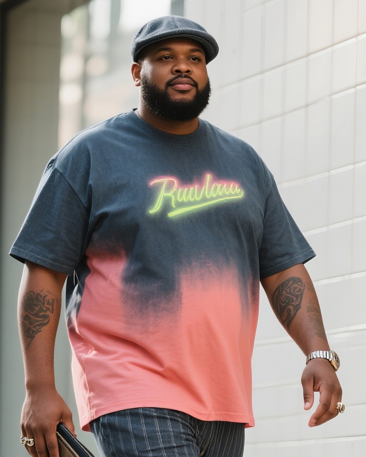 Big & Tall Gradient Streetwear Two-piece Set for big men view 1
