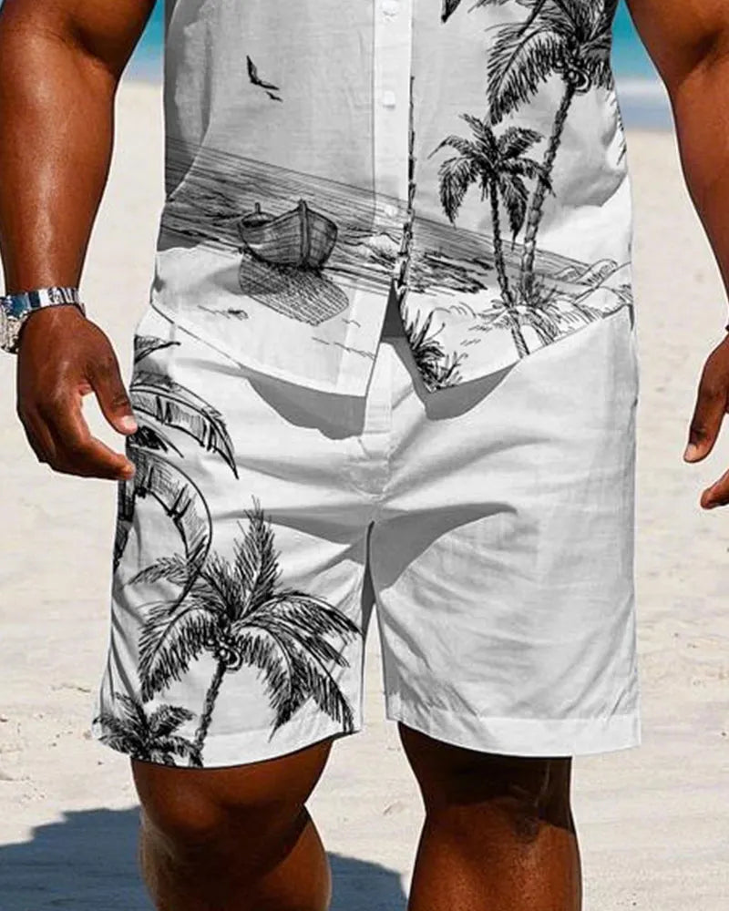 Big & Tall White Hawaiian T-Shirt Shorts Set for big men view 3