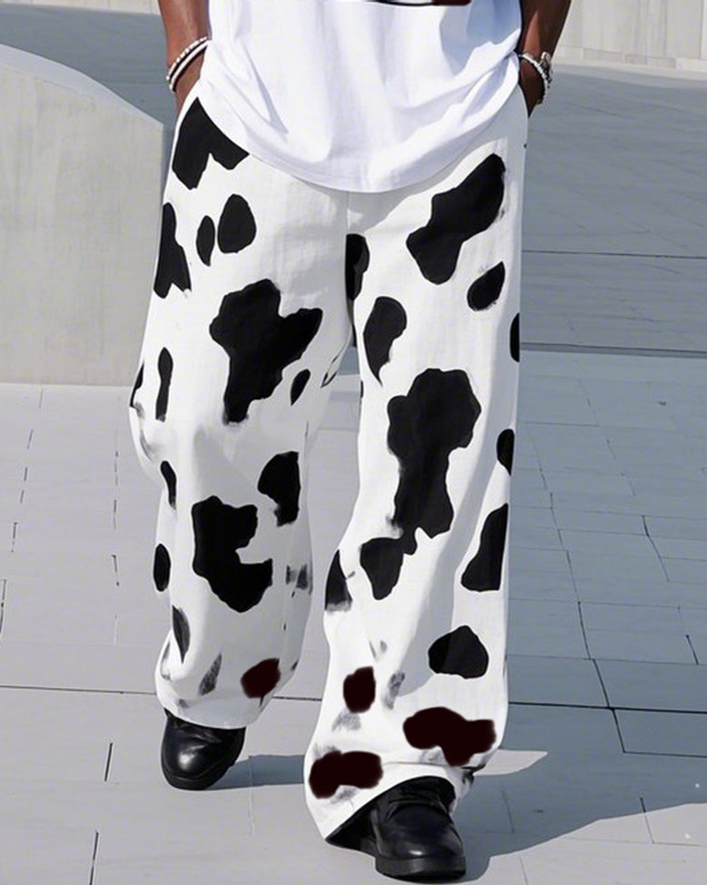 Big & Tall Black White Graphic T-Shirt Pants Set for big men view 3