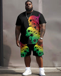 Big & Tall Gradient Graphic T-Shirt Shorts Set for big men view 1