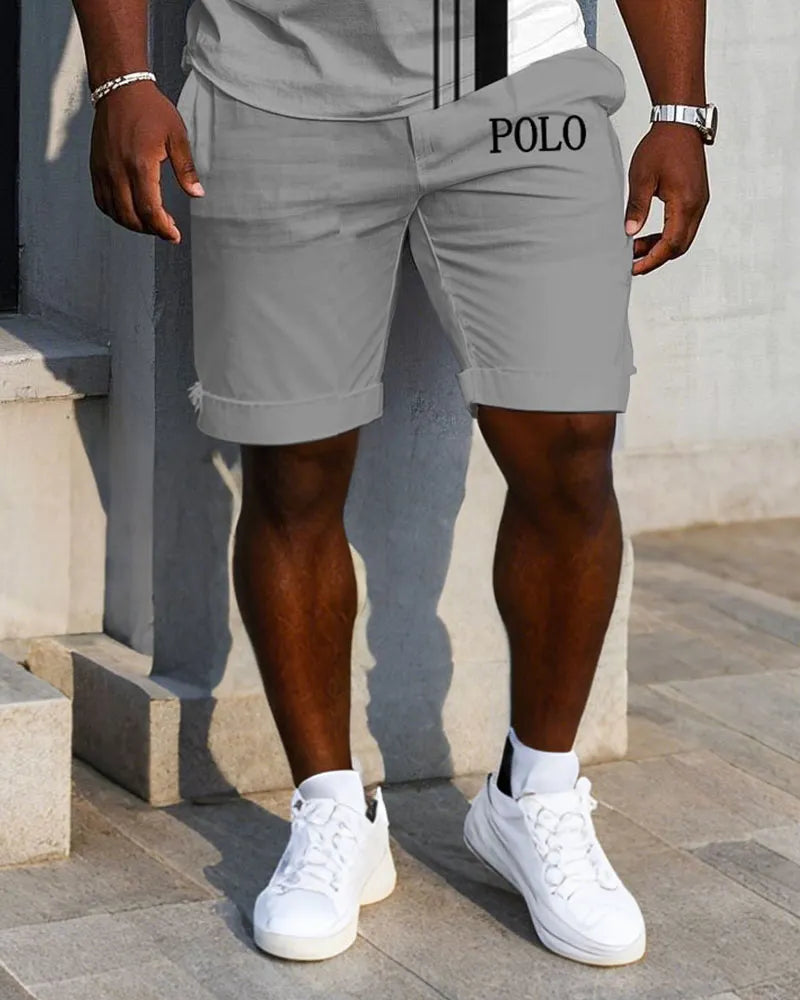 Big & Tall White Gray Colorblock T-Shirt Shorts Set for big men view 3